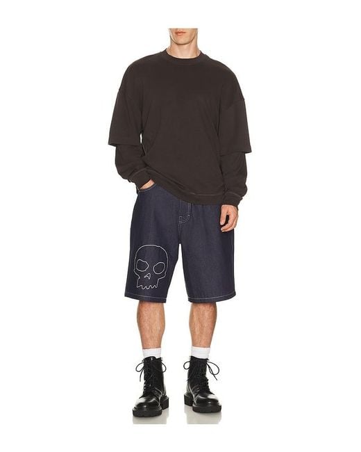 Pleasures Blue X Zero Skateboards Skull Jorts for men