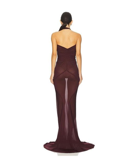 Atlein Red Halter Neck Ruched Gown