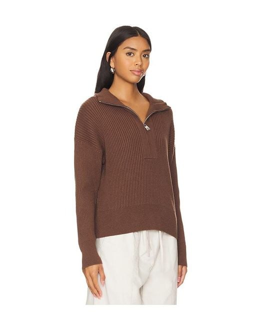 Varley Brown Janie Half Zip Knit Sweater