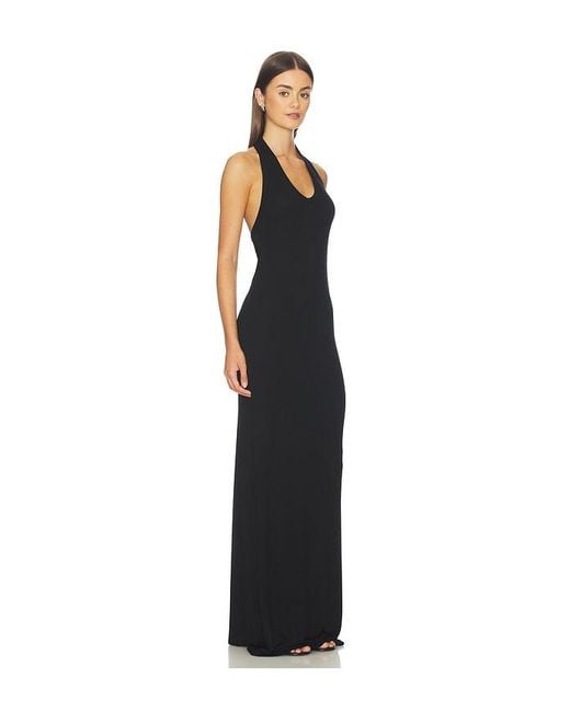 Enza Costa Black Silk Rib U-Neck Halter Fluid Maxi Dress