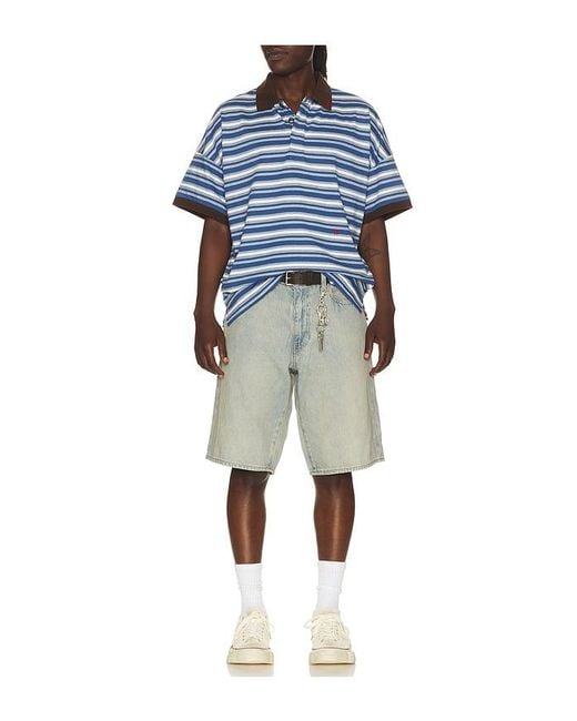 Rhude Blue Fontaine Striped Short Sleeve Polo Shirt for men