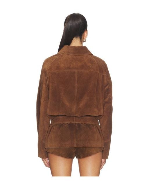 AEXAE Brown Leather Suede Belted Jacket
