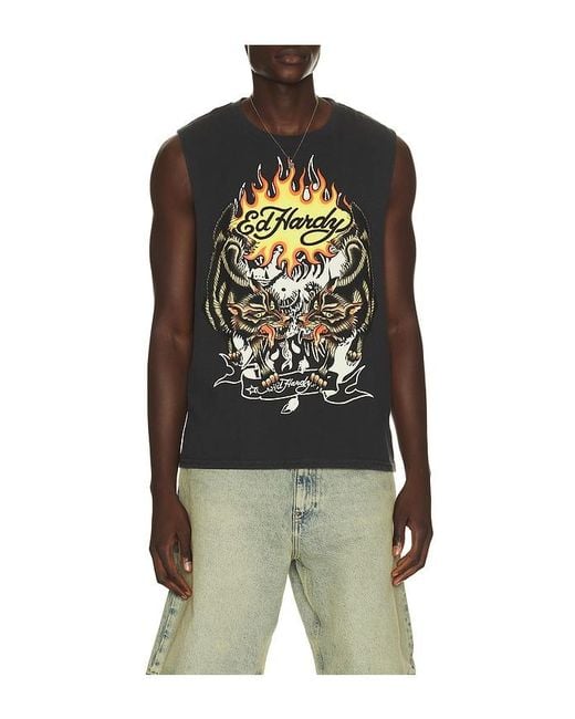 Ed Hardy Multicolor Wolves Cut Off Tee for men