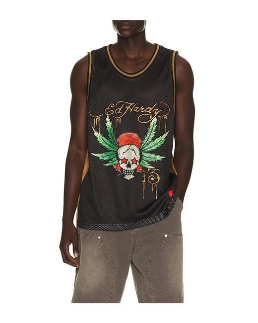Ed Hardy Black By Appointment Only Weed Skull Jersey for men