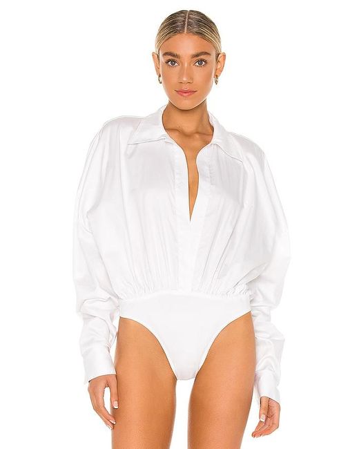 norma kamali oversized boyfriend shirt bodysuit