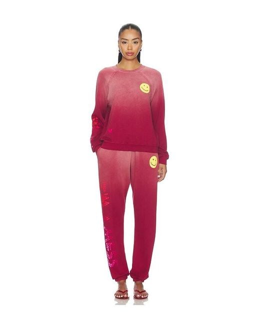 Lauren Moshi Red Anela Crewneck Raglan Pullover
