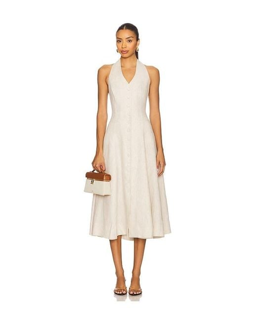 L'academie White Uma Linen Midi Dress