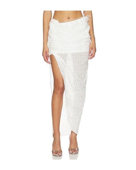 MARRKNULL White Beaded Midi Skirt