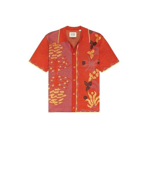 Scotch & Soda Orange Knitted Jacquard Short Sleeve Shirt for men