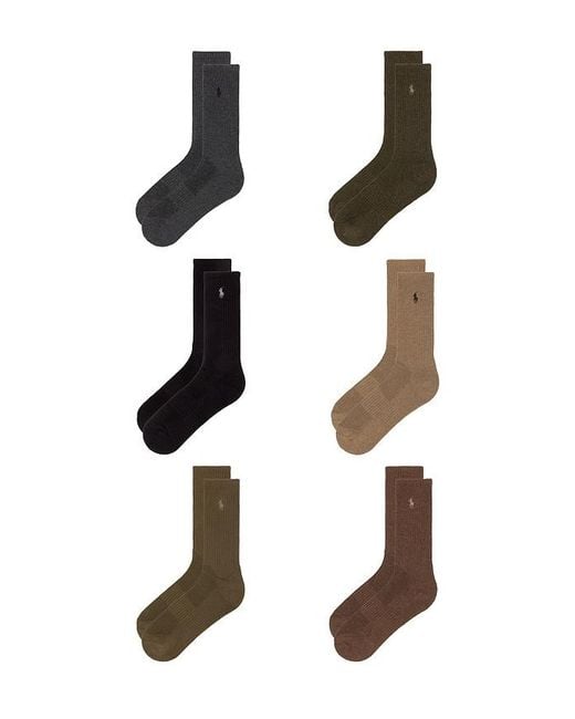 Polo Ralph Lauren Black Performance Cotton Crew Socks 6-Pack for men