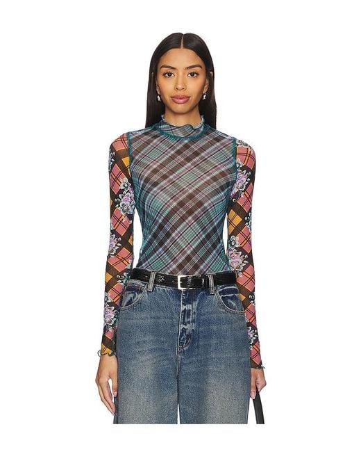 Free People Blue X Revolve Chloe Printed Mesh Top
