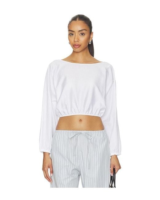 Leset White Yoko Long Sleeve Blouson Top