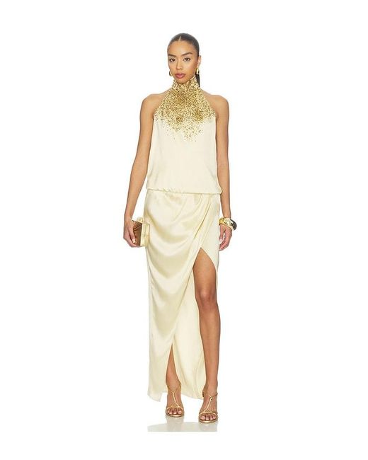 Balmain Natural Halterneck Sand Pearl Embroidered Dress