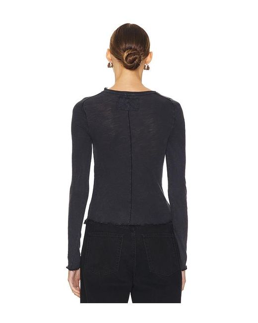 Free People Blue Lettuce Hem Long Sleeve Top