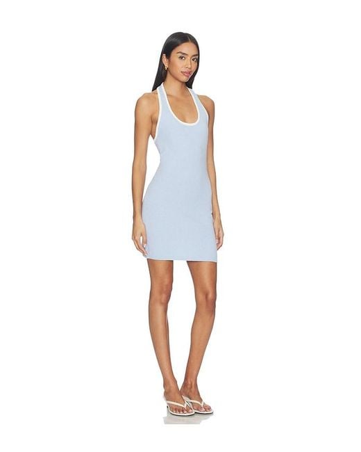 Onia Blue Cotton Boucle Mini Halter Dress