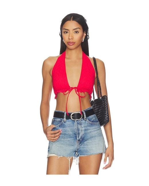 Nia Red X Revolve Eyelet Halter Top