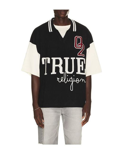 True Religion Black Knitted Oversized Polo for men