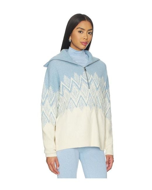 Varley Blue Hedda Fairisle Half Zip Sweater