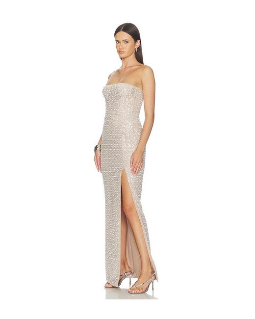 Bronx and Banco White Allegra Pearl Veronica Maxi Dress With Slit