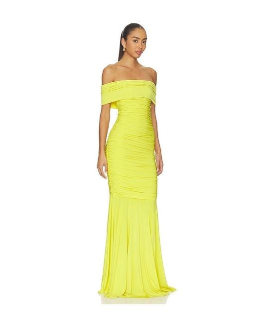 Norma Kamali Yellow Sleeveless Cowl Neck Side Shirred Fishtail Gown
