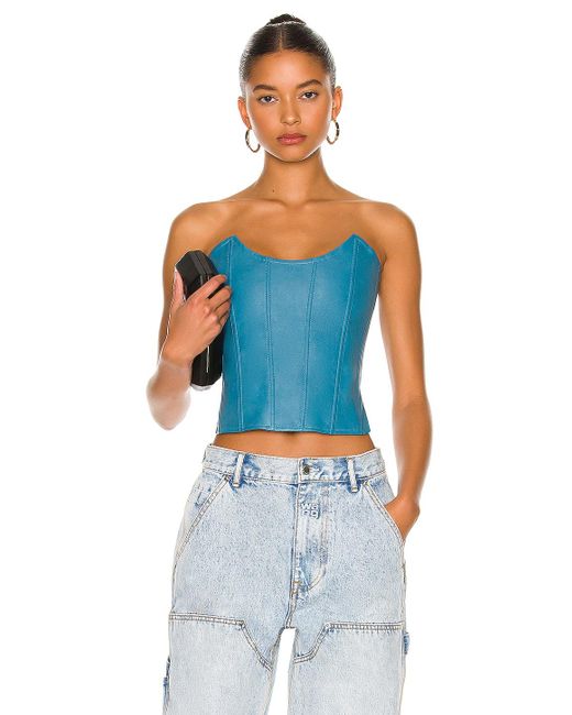 Miaou Leia Vegan Leather Corset in Teal (Blue) | Lyst