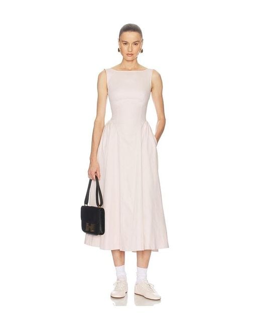 Helsa White Stretch Cotton Sateen Midi Dress