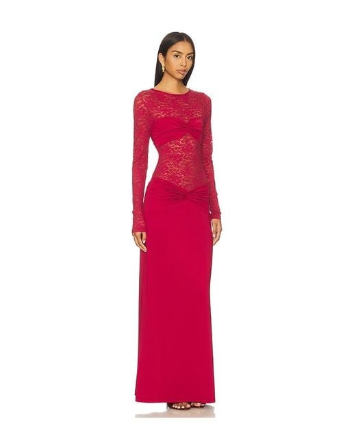 Runaway the Label Red Larna Lace Long Sleeve Maxi Dress