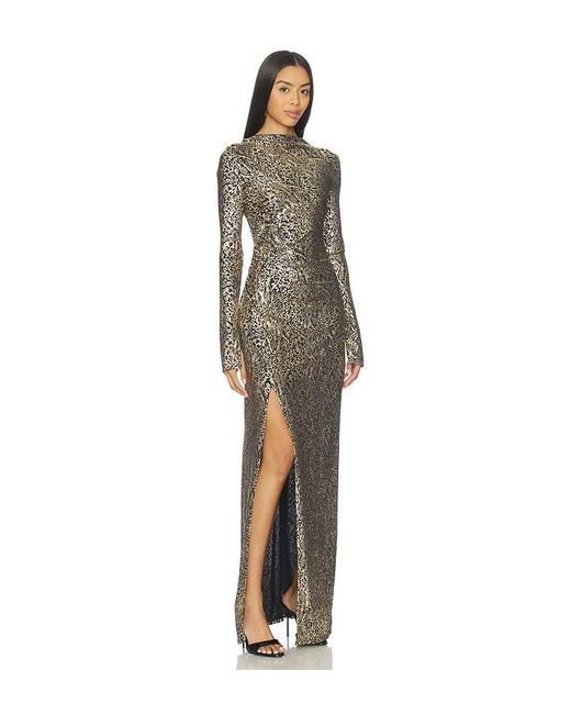 LAPOINTE Natural Metallic Snake Ruched Gown
