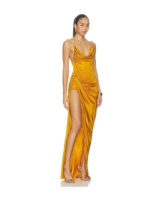 Atlein Orange Draped Midi Dress