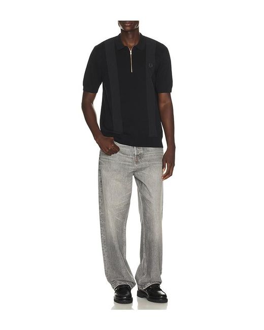 Fred Perry Black Panel Detail Knitted Polo for men