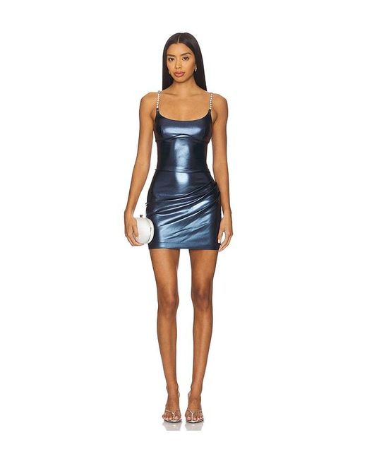 Area Blue Crystal Strap Metallic Mini Dress