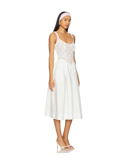 For Love & Lemons White Blossom Lace Midi Dress