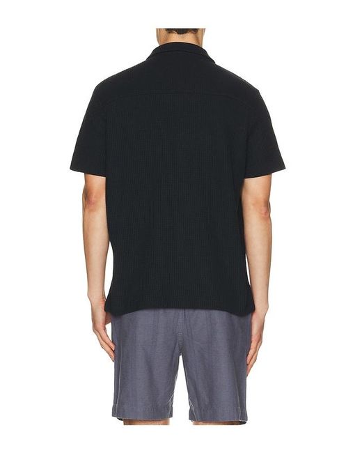 Vince Black Macro Waffle Short Sleeve Shirt Button Down Cabana for men