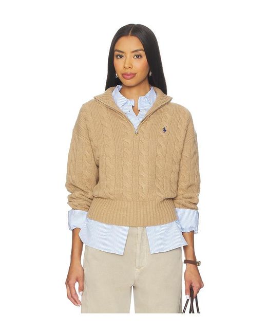 Polo Ralph Lauren Natural Cable Wool Cashmere Half Zip Sweater