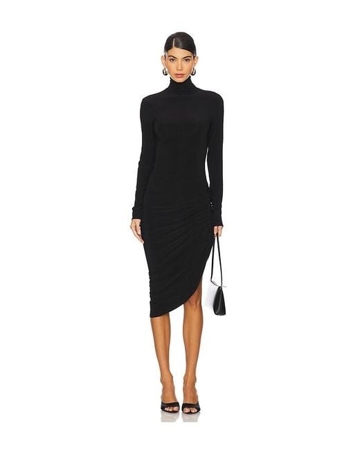 Norma Kamali Black Long Sleeve Turtleneck Side Drape Dress