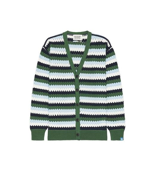 Scotch & Soda Green Crochet Dropped Shoulder Cardigan for men