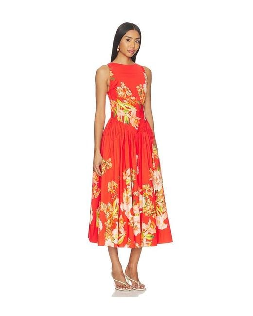 Hemant & Nandita Red Boat Neck Midi Dress