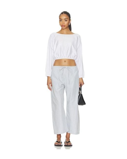 Leset White Yoko Long Sleeve Blouson Top