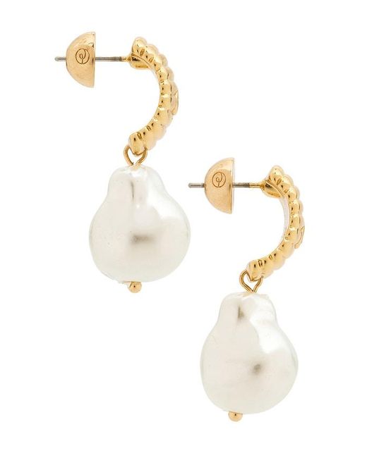 Ettika White Ribbed Pearl Drop Earrings
