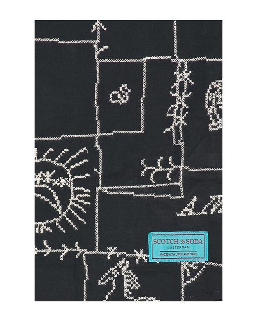 Scotch & Soda Black Allover Embroidered Shirt for men