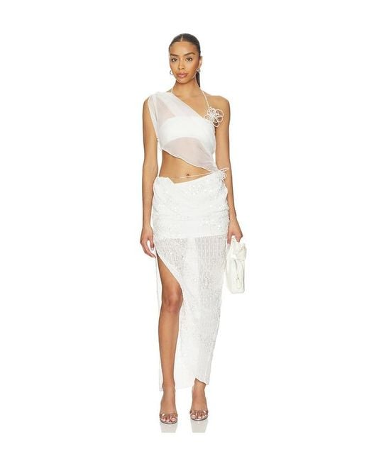MARRKNULL White Beaded Midi Skirt