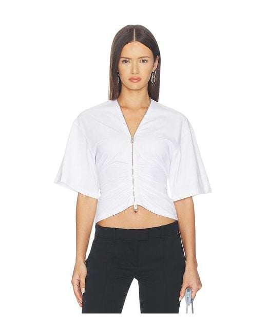 Alexander Wang White Gathered T-Shirt With Continuous Loop Zipper
