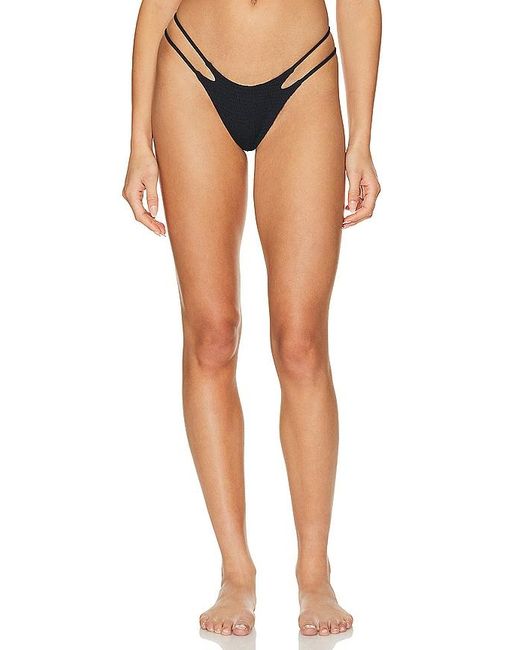 Indah Black Jovi Skimpy Solid Smocked String Bikini Bottom