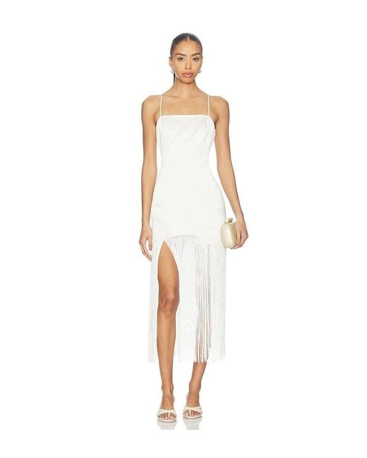 Fleur du Mal White Satin Fringe Maxi Dress
