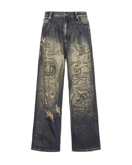 Jaded London Green Grafitti Colossus Washed Jeans for men