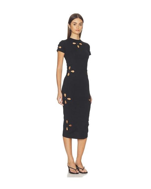 GOOD AMERICAN Black Super Stretch Eyelet Midi Dress