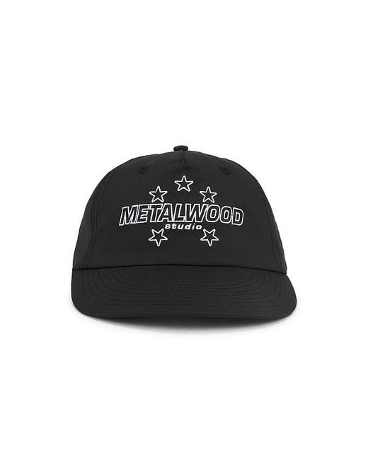 METALWOOD STUDIO Black Satin Stars 5-Panel Snapback Hat for men