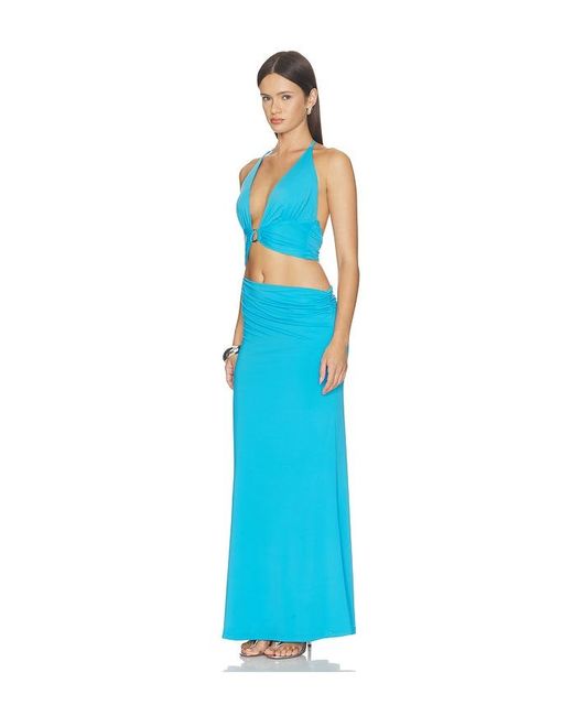 Runaway the Label Blue Lumia Halter Cutout Maxi Dress