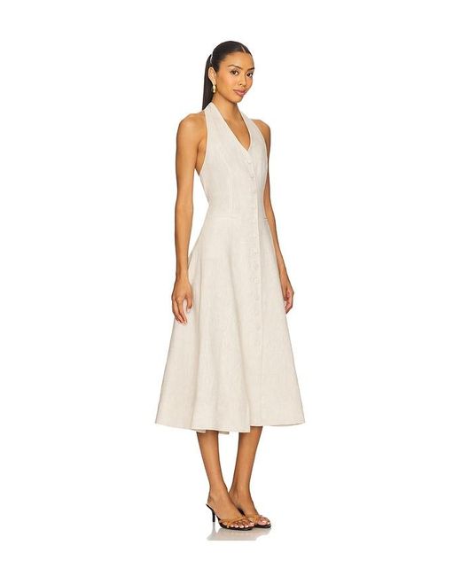L'academie White Uma Linen Midi Dress
