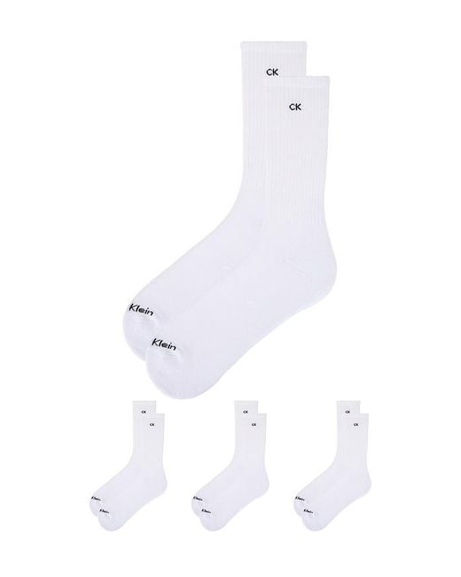 メンズ Calvin Klein 6 Pack Basic Cushion Crew Socks White